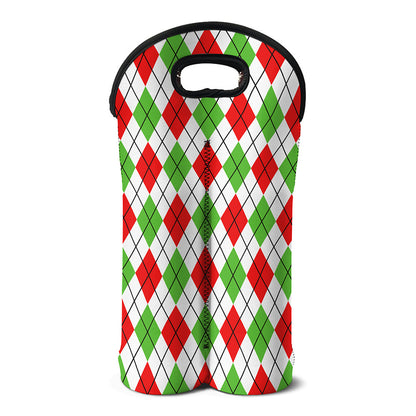 Green Red And White Argyle Pattern Print Double Neoprene Wine Tote