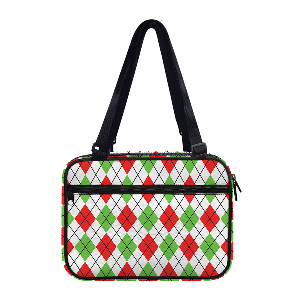 Green Red And White Argyle Pattern Print Double Strap Bible Bag