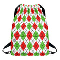 Green Red And White Argyle Pattern Print Drawstring Backpack