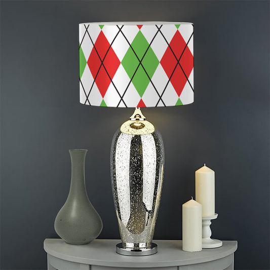 Green Red And White Argyle Pattern Print Drum Lamp Shade