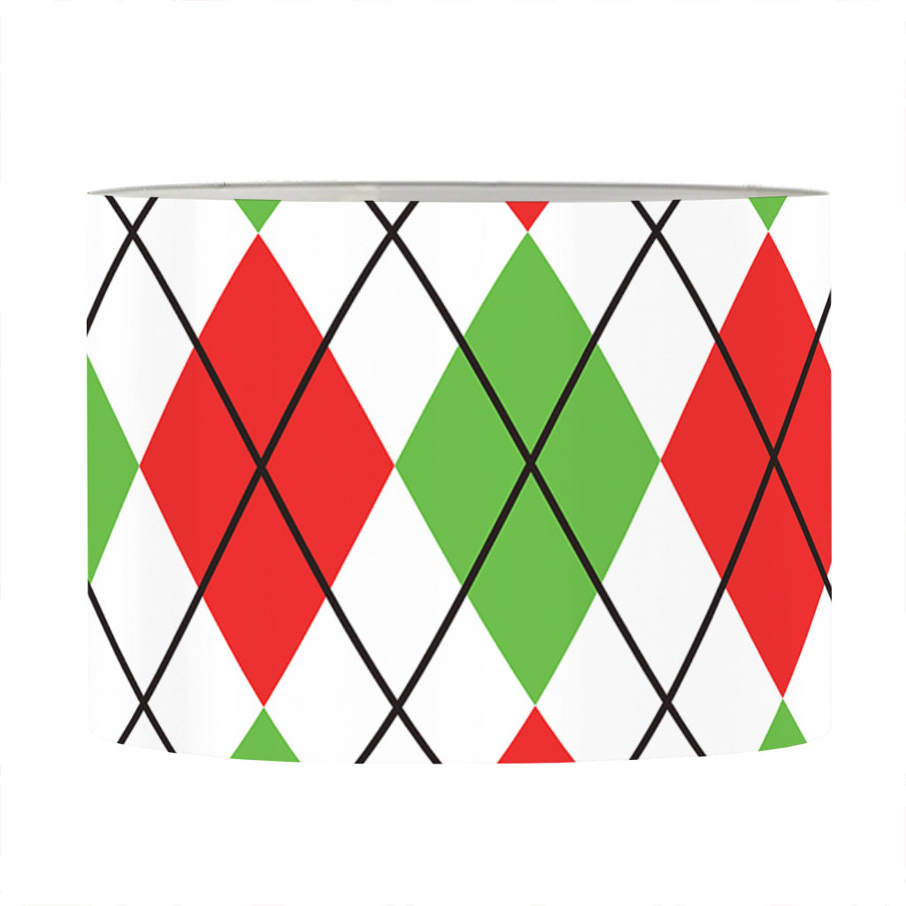 Green Red And White Argyle Pattern Print Drum Lamp Shade