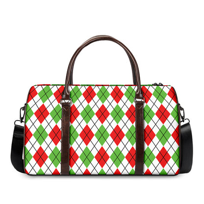 Green Red And White Argyle Pattern Print Duffle Bag