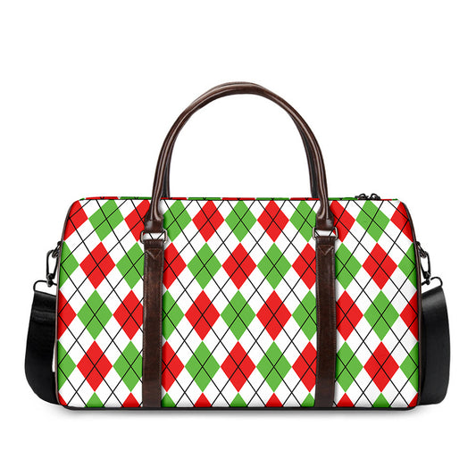 Green Red And White Argyle Pattern Print Duffle Bag