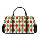 Green Red And White Argyle Pattern Print Duffle Bag
