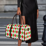 Green Red And White Argyle Pattern Print Duffle Bag
