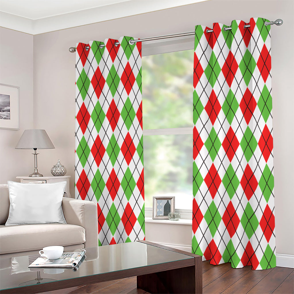 Green Red And White Argyle Pattern Print Extra Wide Grommet Curtains