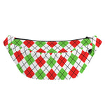 Green Red And White Argyle Pattern Print Fanny Pack