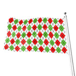 Green Red And White Argyle Pattern Print Flag