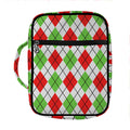 Green Red And White Argyle Pattern Print Front Pocket Bible Bag