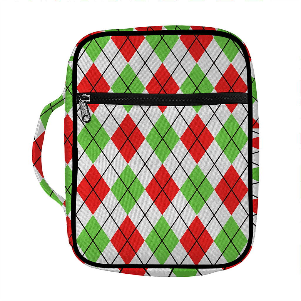 Green Red And White Argyle Pattern Print Front Pocket Bible Bag