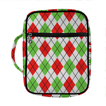 Green Red And White Argyle Pattern Print Front Pocket Bible Bag