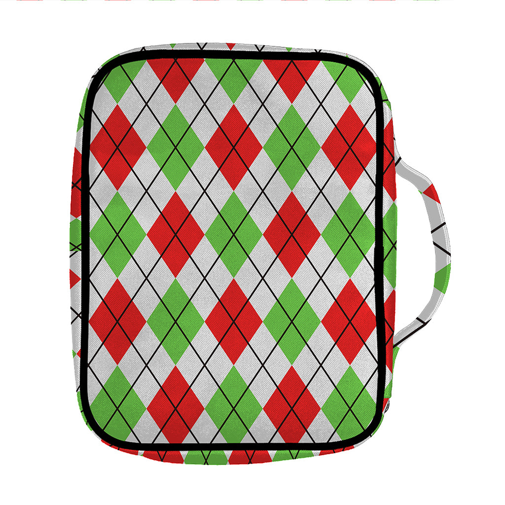 Green Red And White Argyle Pattern Print Front Pocket Bible Bag