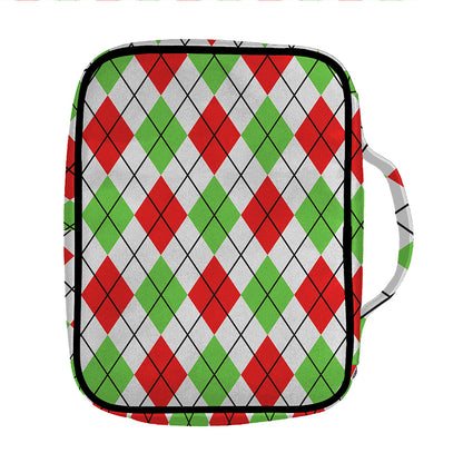 Green Red And White Argyle Pattern Print Front Pocket Bible Bag