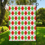 Green Red And White Argyle Pattern Print Garden Flag