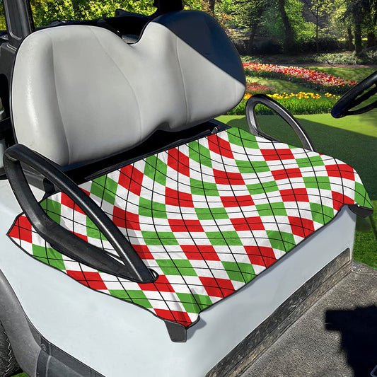 Green Red And White Argyle Pattern Print Golf Cart Seat Cover