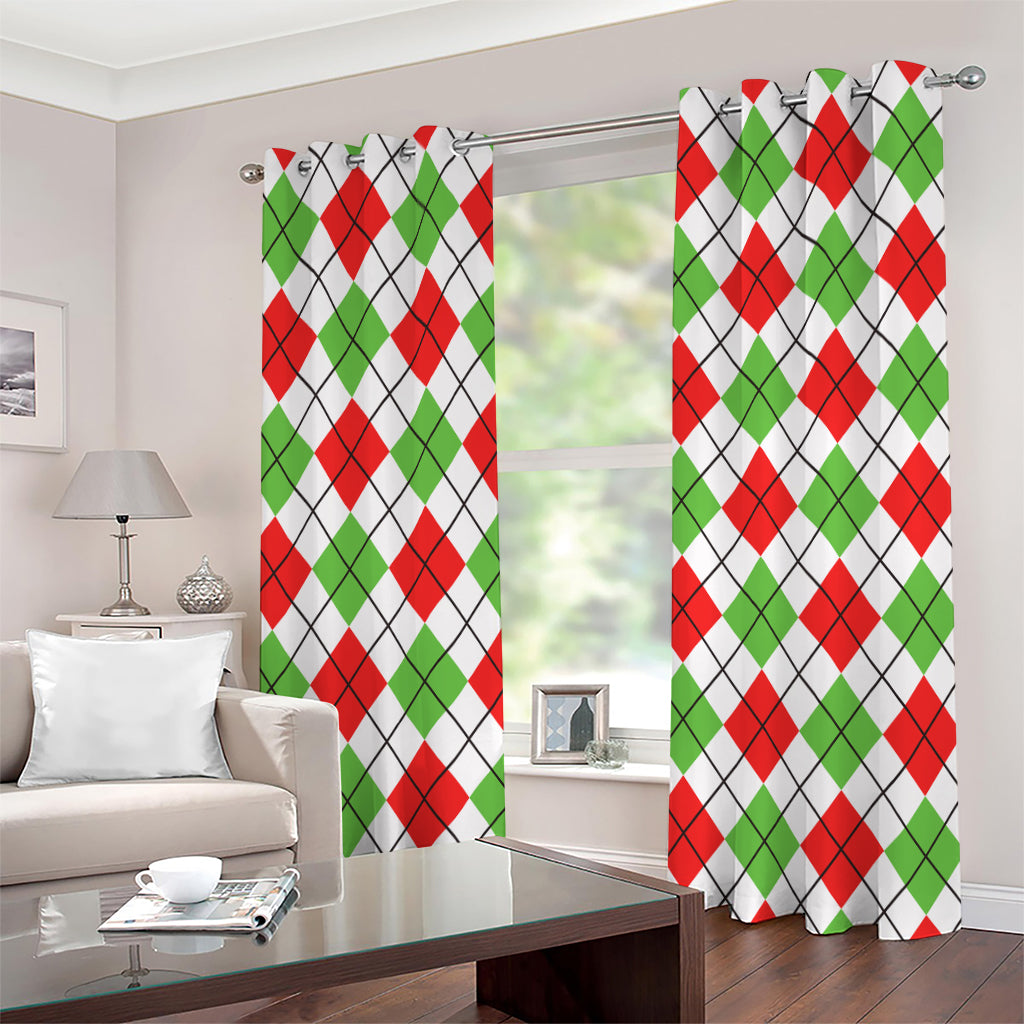 Green Red And White Argyle Pattern Print Grommet Curtains