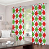 Green Red And White Argyle Pattern Print Grommet Curtains