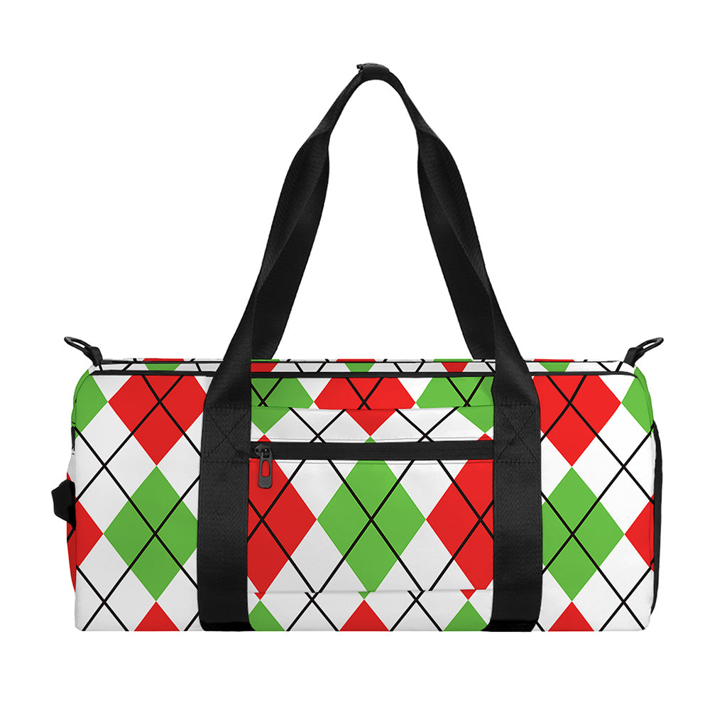 Green Red And White Argyle Pattern Print Gym Bag