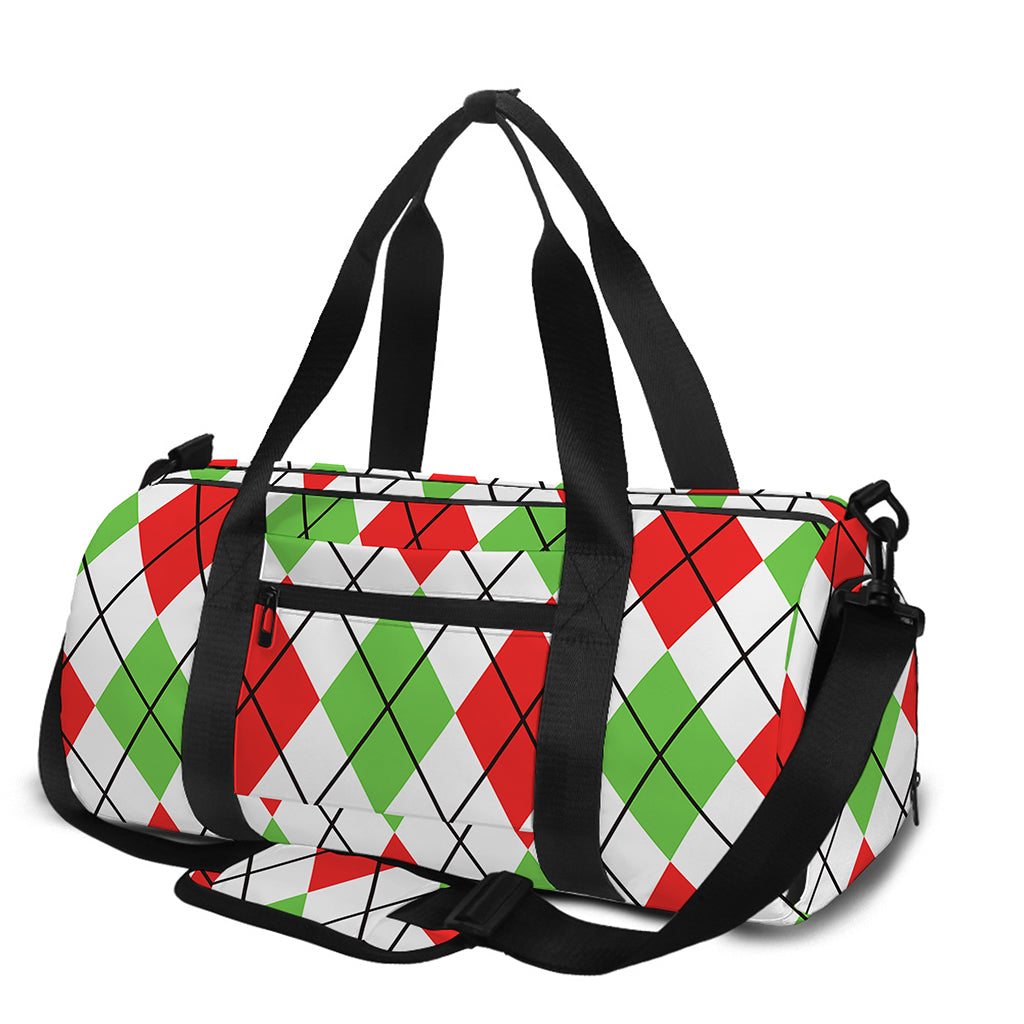 Green Red And White Argyle Pattern Print Gym Bag