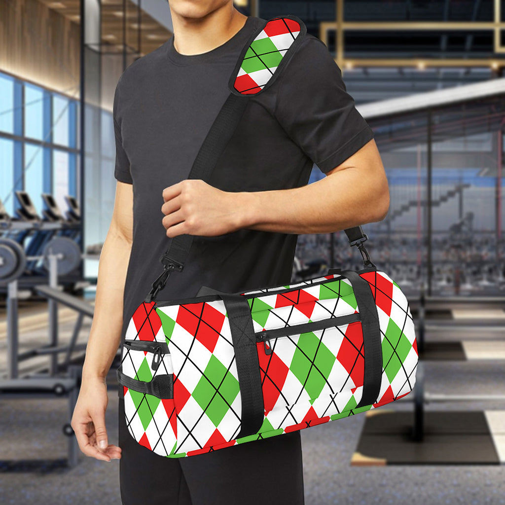 Green Red And White Argyle Pattern Print Gym Bag