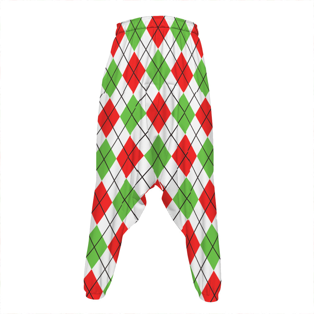 Green Red And White Argyle Pattern Print Hammer Pants