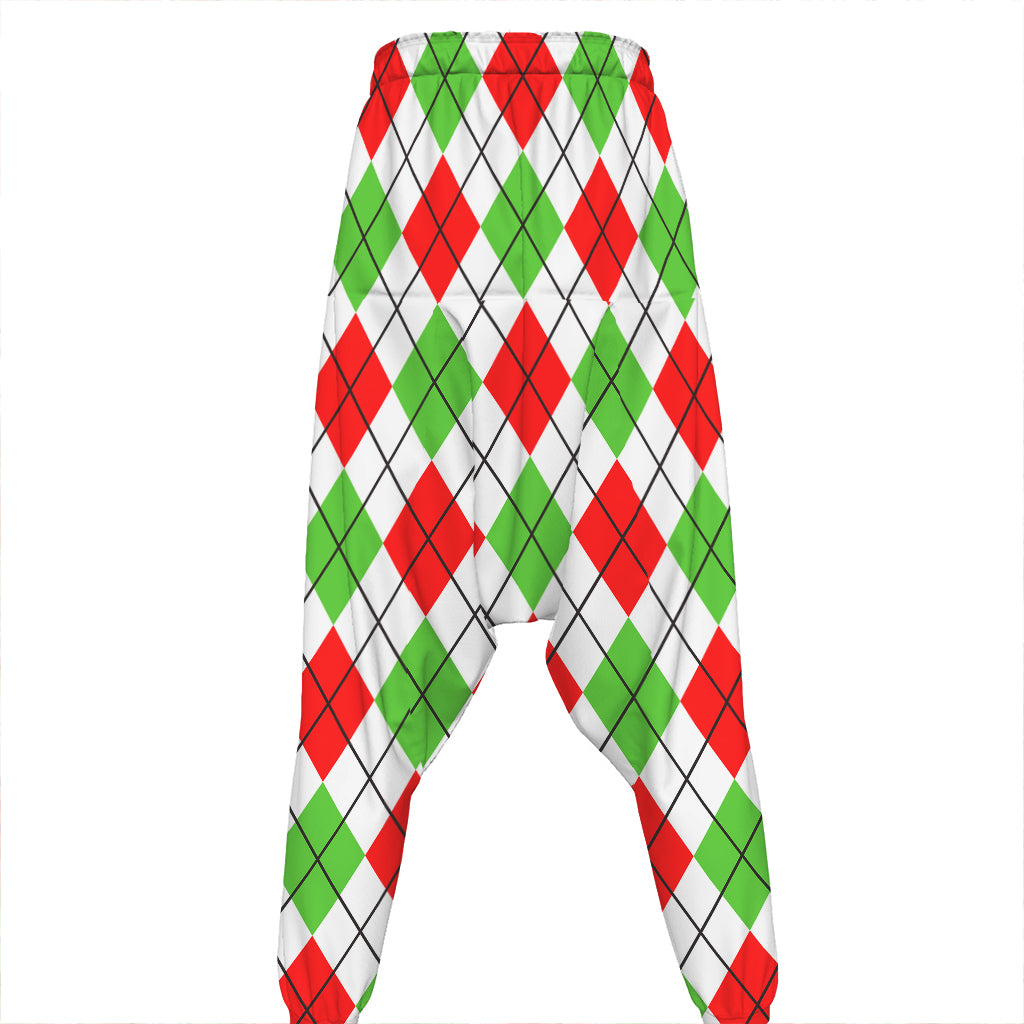 Green Red And White Argyle Pattern Print Hammer Pants