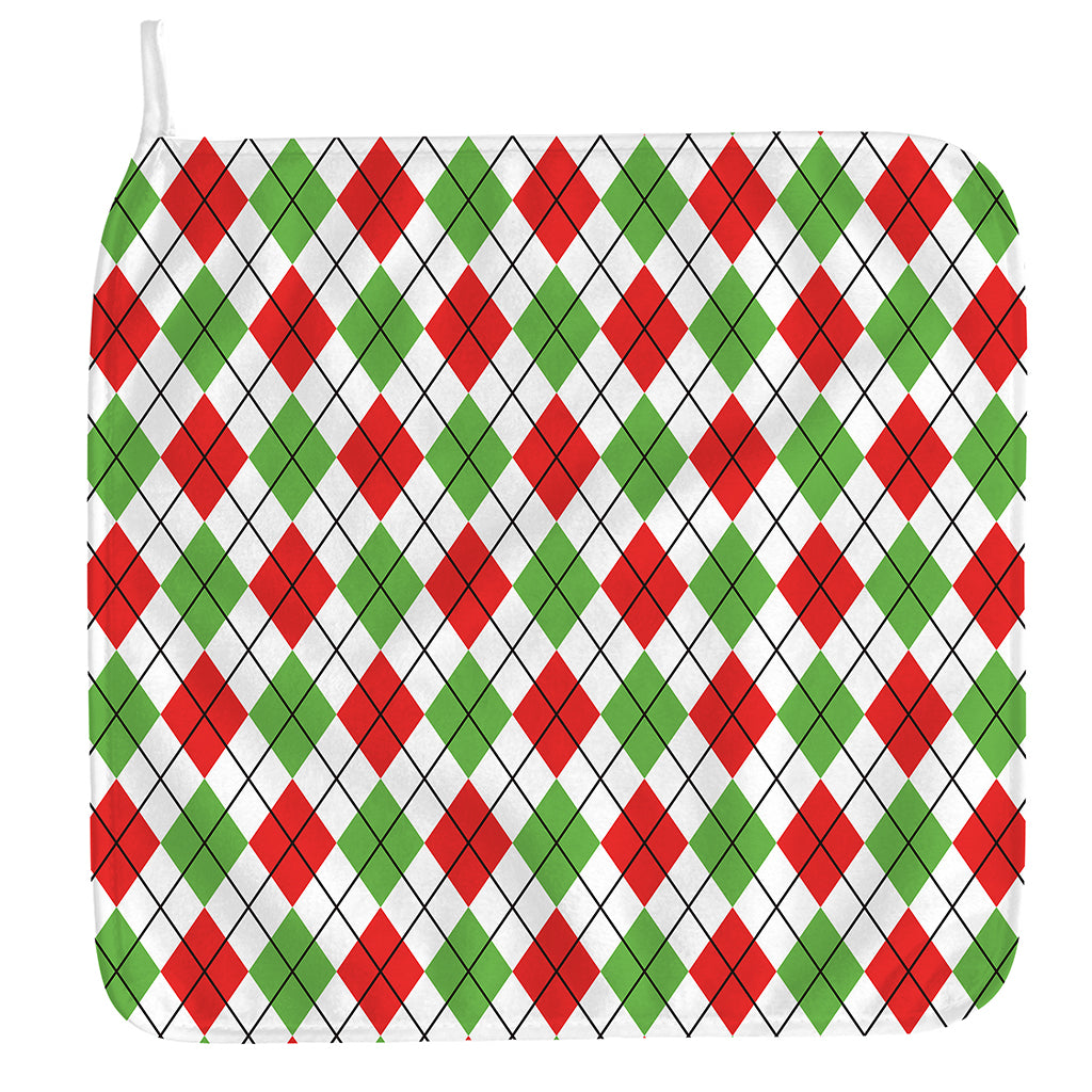 Green Red And White Argyle Pattern Print Hand Towel