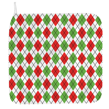Green Red And White Argyle Pattern Print Hand Towel