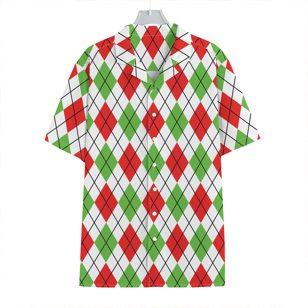 Green Red And White Argyle Pattern Print Hawaiian Shirt