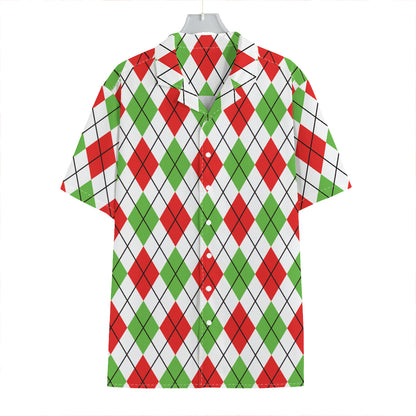 Green Red And White Argyle Pattern Print Hawaiian Shirt