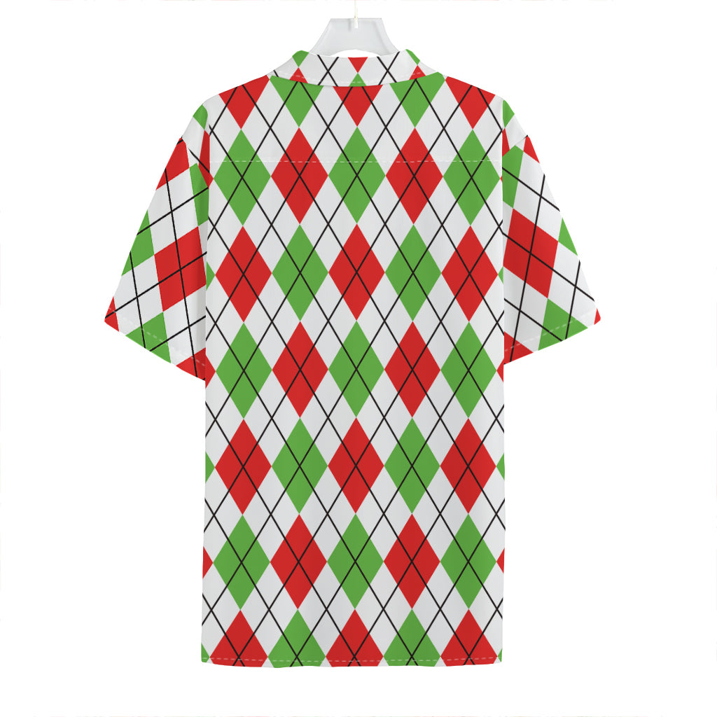 Green Red And White Argyle Pattern Print Hawaiian Shirt