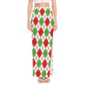 Green Red And White Argyle Pattern Print High Slit Maxi Skirt