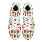 Green Red And White Argyle Pattern Print High Top Leather Sneakers