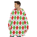 Green Red And White Argyle Pattern Print Hoodie Blanket
