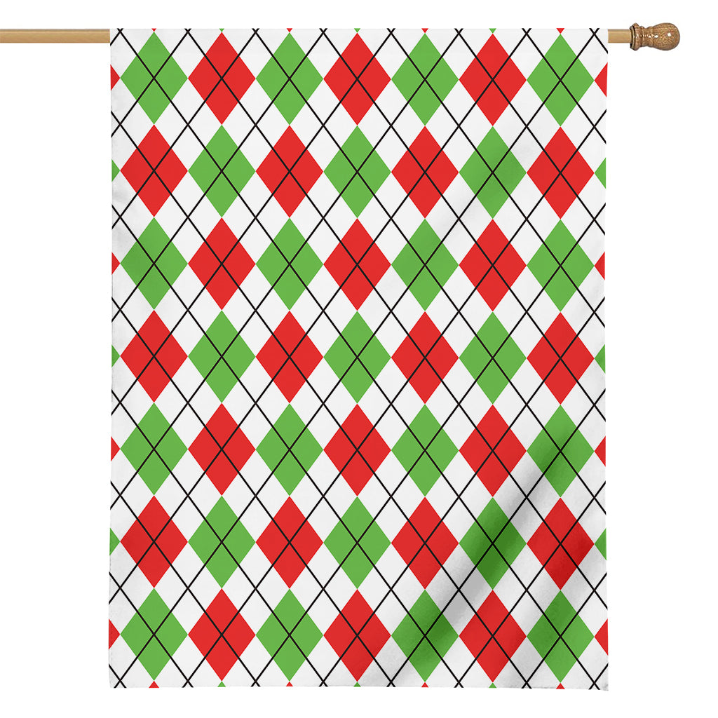 Green Red And White Argyle Pattern Print House Flag