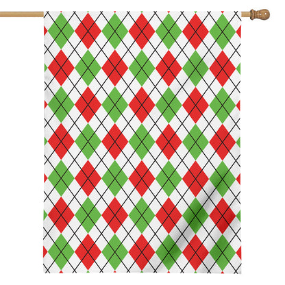 Green Red And White Argyle Pattern Print House Flag