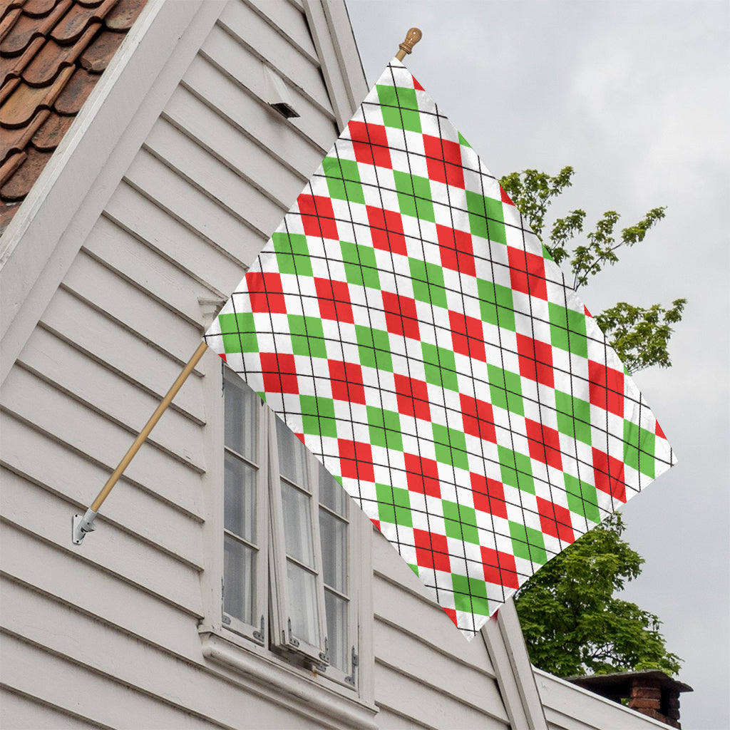 Green Red And White Argyle Pattern Print House Flag