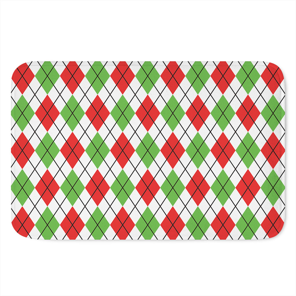 Green Red And White Argyle Pattern Print Indoor Door Mat