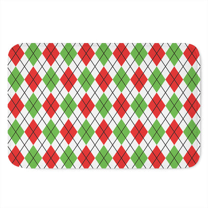 Green Red And White Argyle Pattern Print Indoor Door Mat
