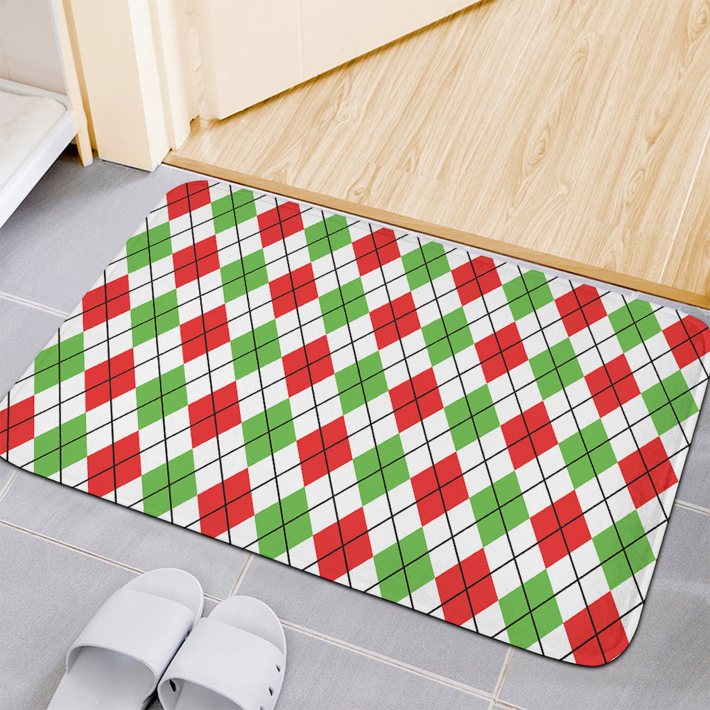 Green Red And White Argyle Pattern Print Indoor Door Mat