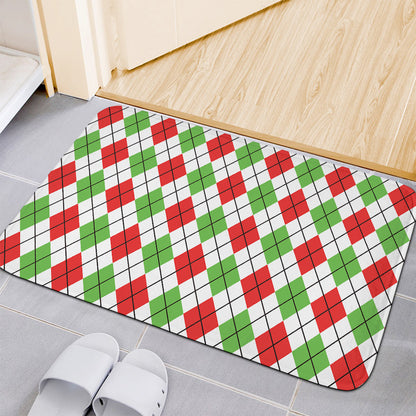 Green Red And White Argyle Pattern Print Indoor Door Mat