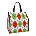 Green Red And White Argyle Pattern Print Insulated Lunch Tote