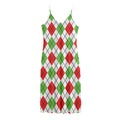 Green Red And White Argyle Pattern Print Jersey Midi Cami Dress