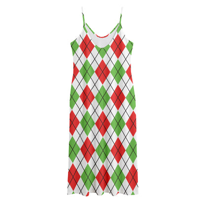 Green Red And White Argyle Pattern Print Jersey Midi Cami Dress