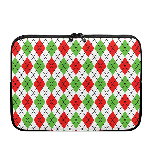 Green Red And White Argyle Pattern Print Laptop Sleeve