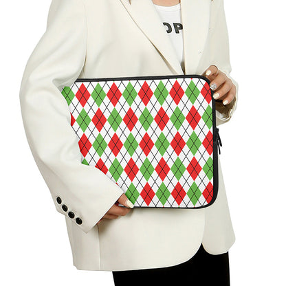 Green Red And White Argyle Pattern Print Laptop Sleeve