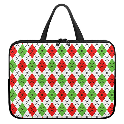 Green Red And White Argyle Pattern Print Laptop Sleeve With Handle