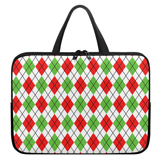Green Red And White Argyle Pattern Print Laptop Sleeve With Handle
