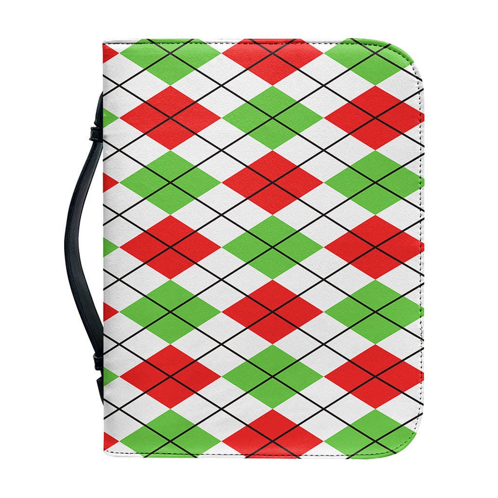Green Red And White Argyle Pattern Print Leather Bible Cover