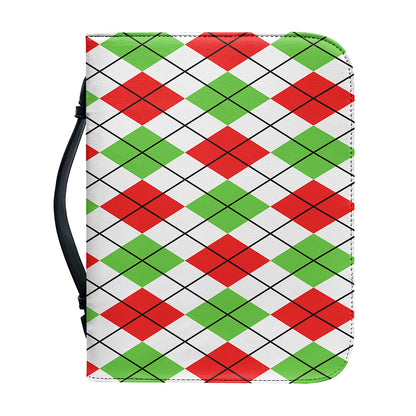 Green Red And White Argyle Pattern Print Leather Bible Cover